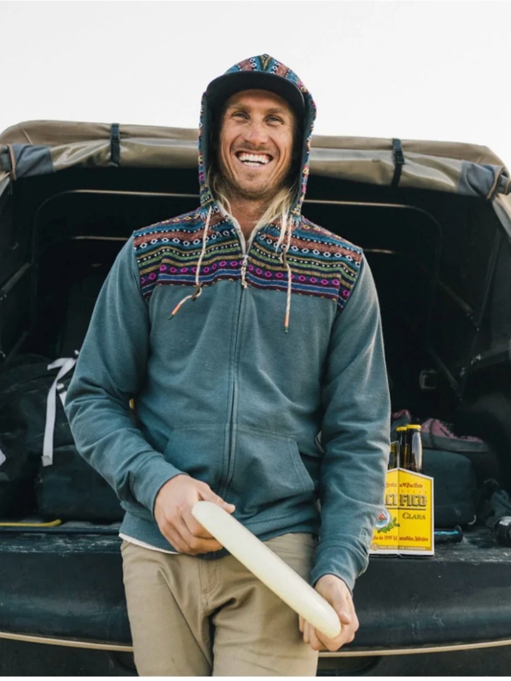 Howler Bros Shaman Hoodie Aztec Geometric Jacquard Smoked Blue Size M Full Zip